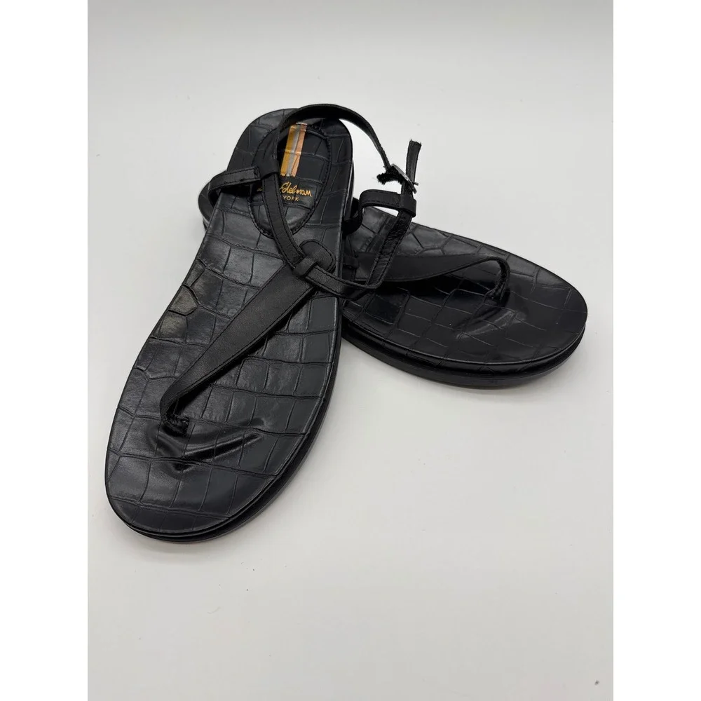 Sam Edelman Womens Black Croc Embossed T-Strap Buckle Ankle Sandals Size 7
